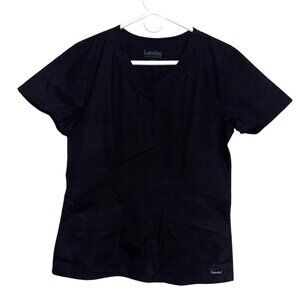 Landau Black V-Neck Short Sleeve Medical Scrub Top S